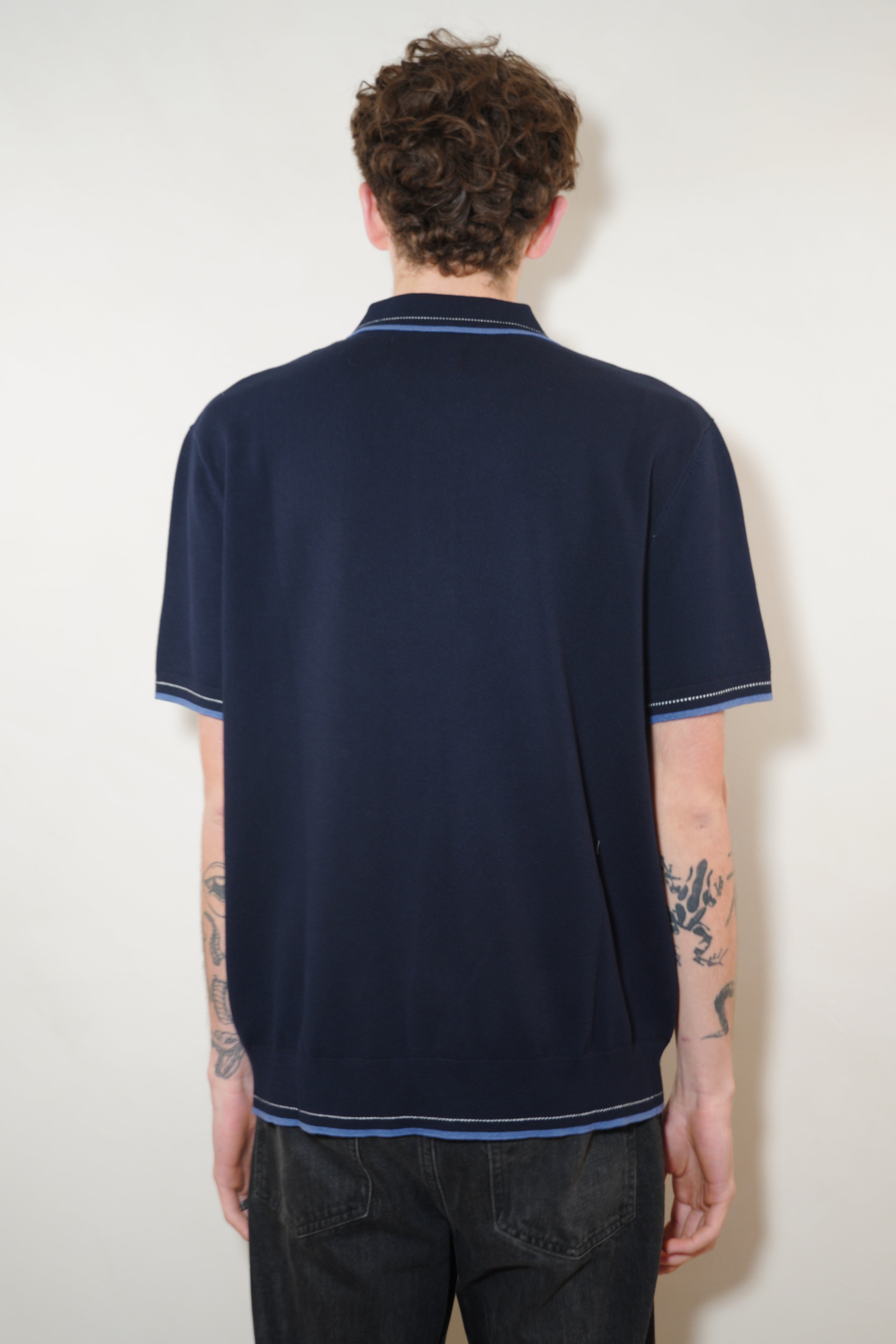Wax London Turin SS Polo Twisted Tipped Cotton - Navy