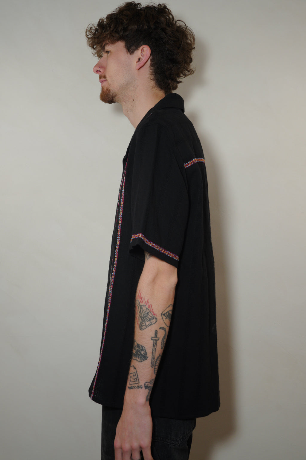 Wax London Mens Embroidered Stripe Short Sleeve Shirt - Black