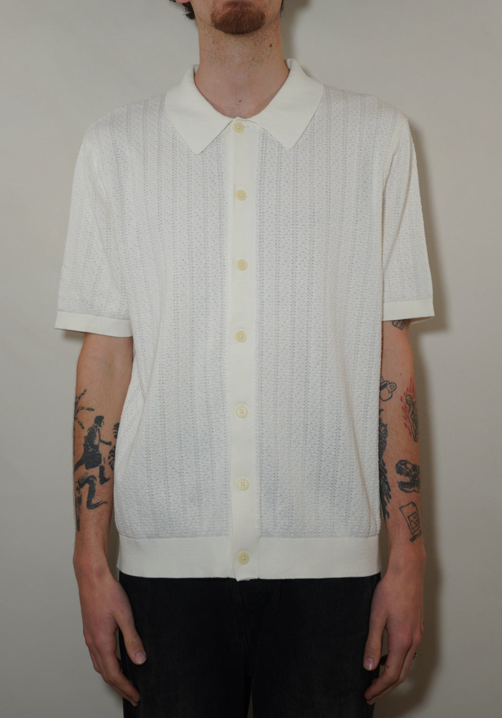 Wax London Tellaro SS Polo Wide Stripe Cotton - Ecru