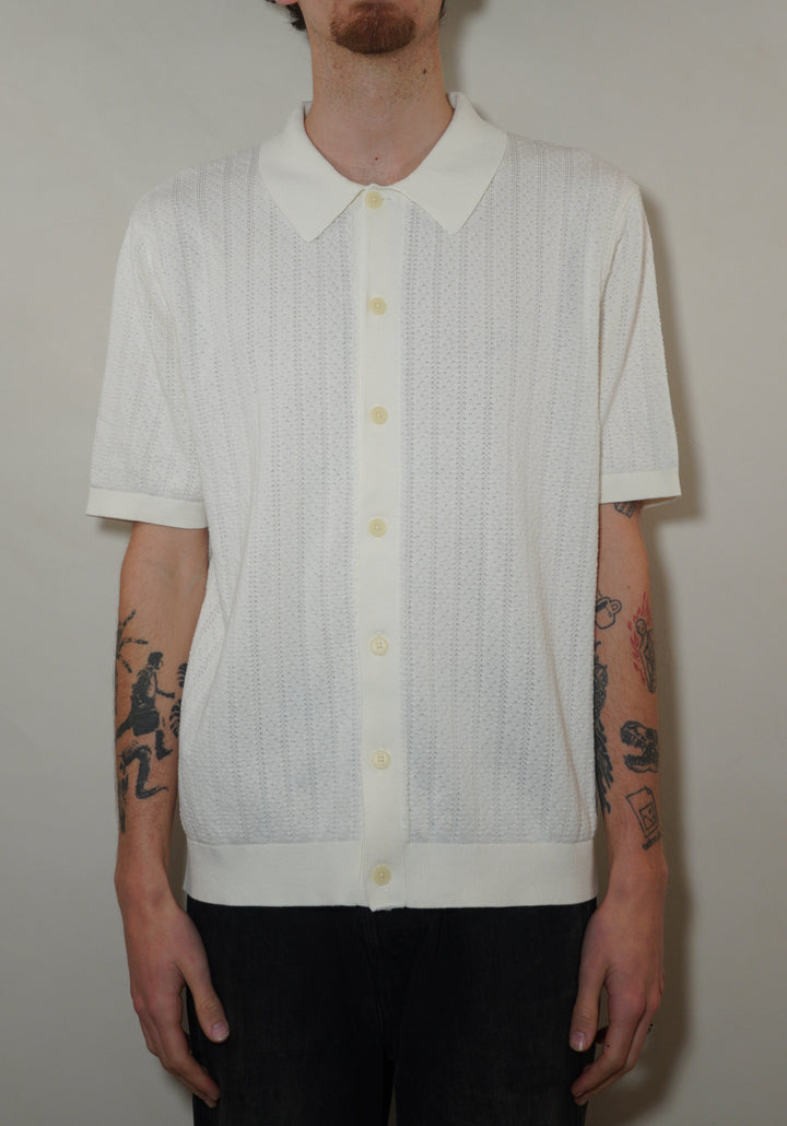 Wax London Tellaro SS Polo Wide Stripe Cotton - Ecru