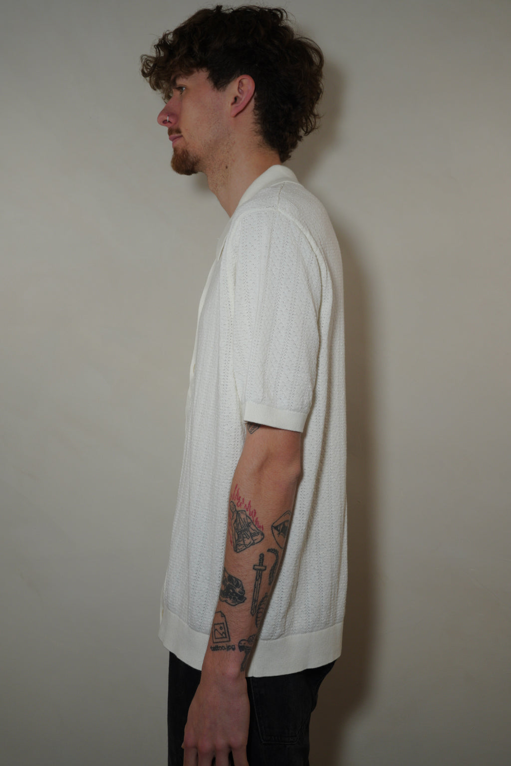 Wax London Tellaro SS Polo Wide Stripe Cotton - Ecru