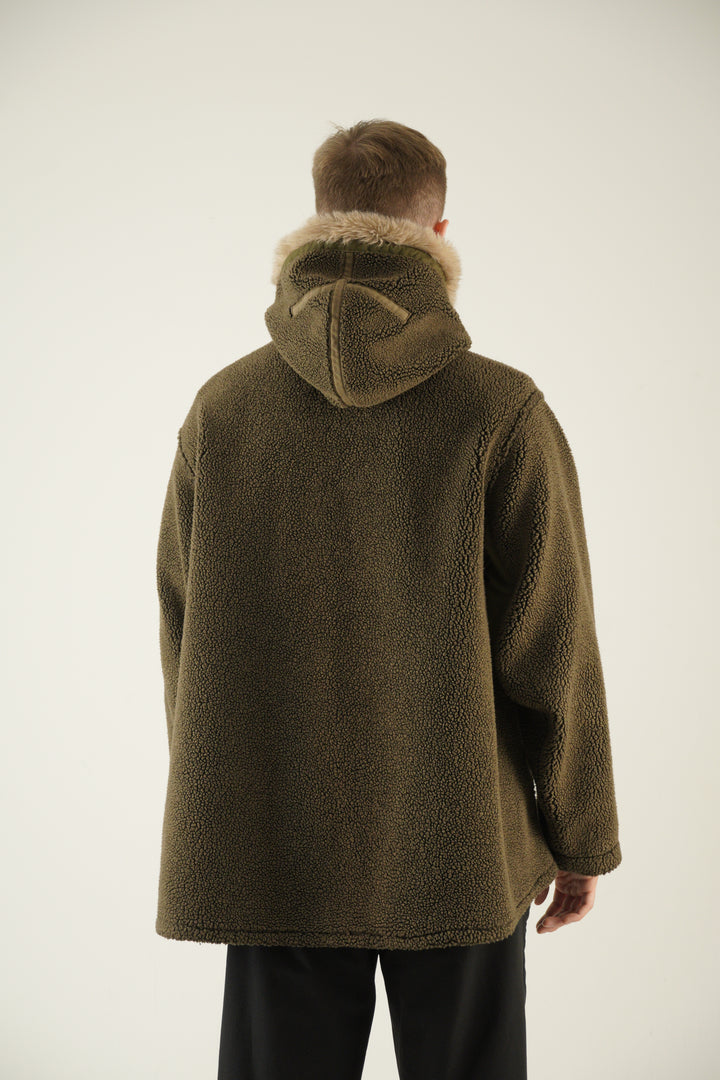 orSlow Boa Fleece Military Parka – Brown / Khaki