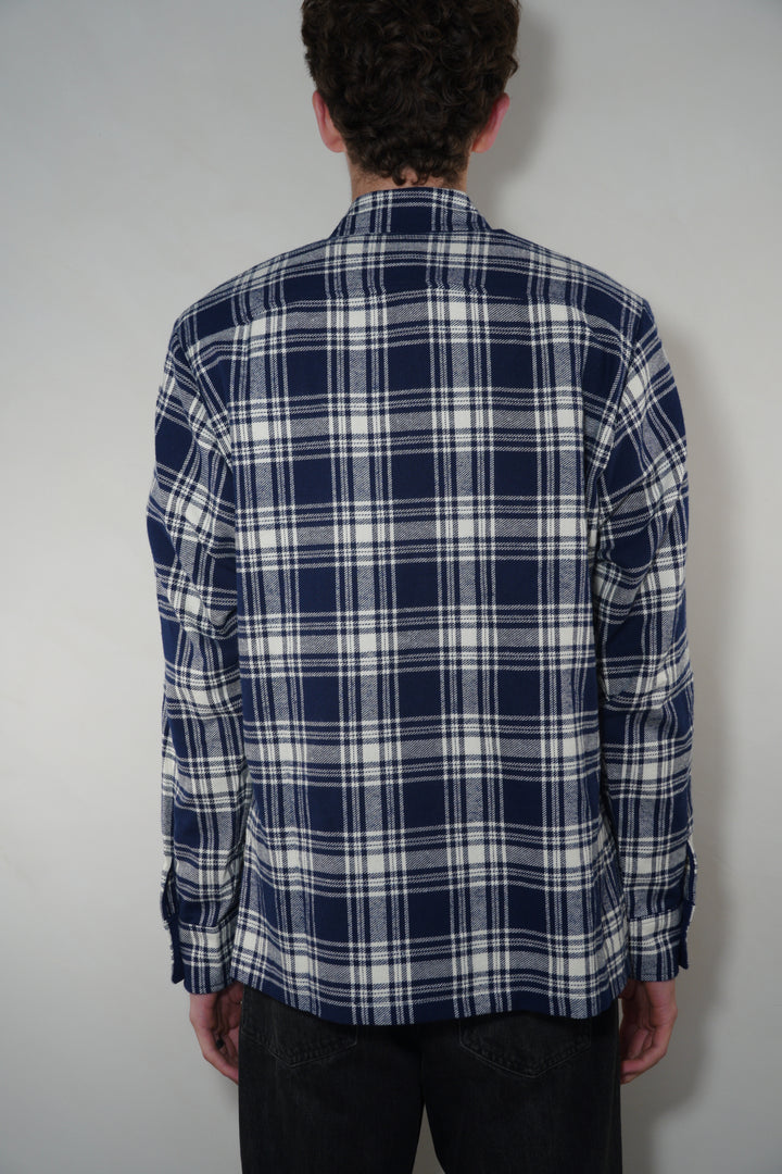 Wax London Mens Overshirt Navy Blue Check