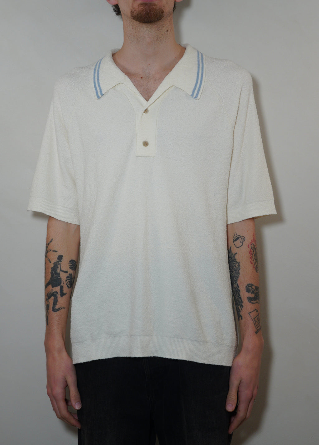 Wax London Albion Boucle Cotton Polo - Cream