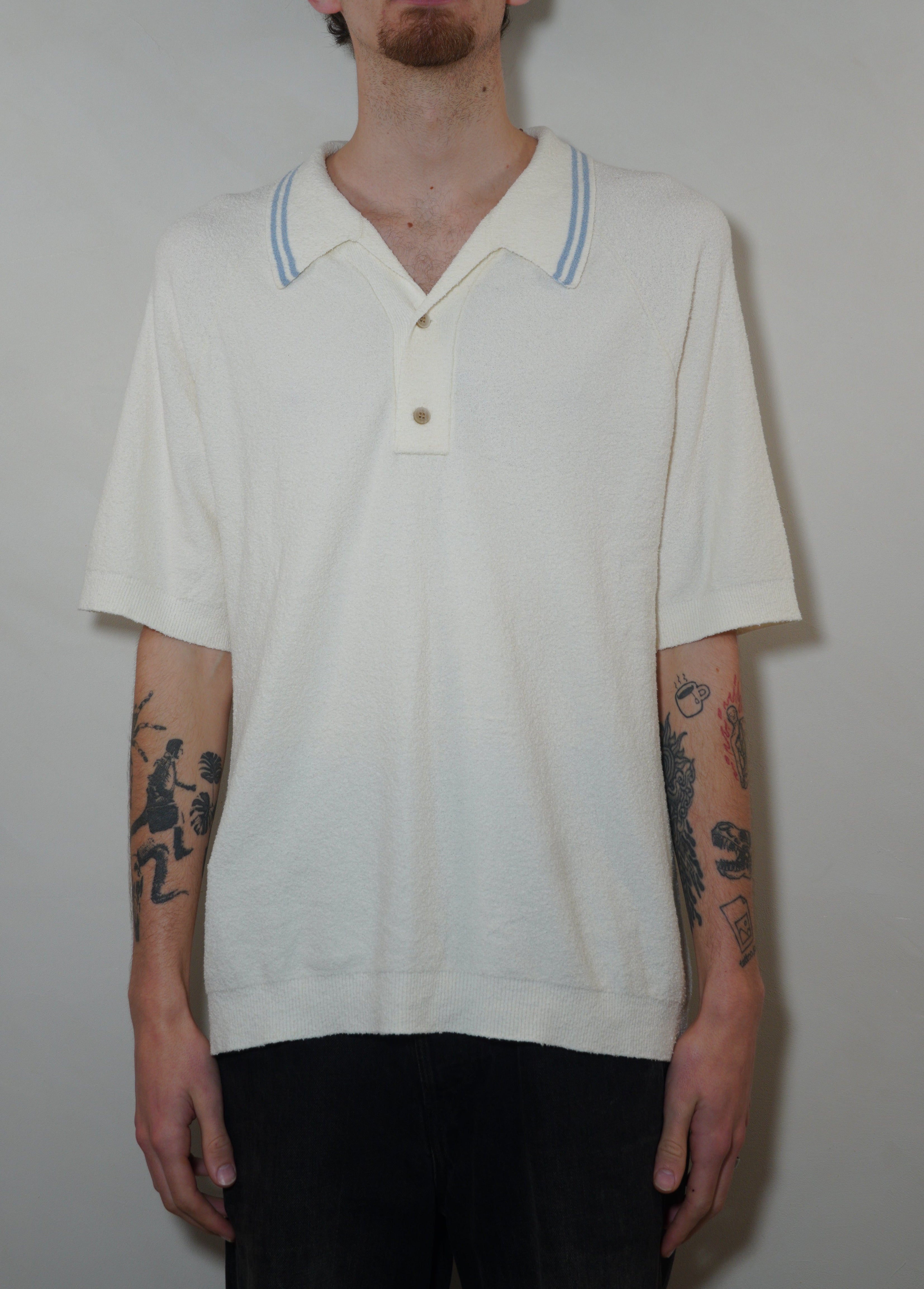 Wax London Albion Boucle Cotton Polo - Cream