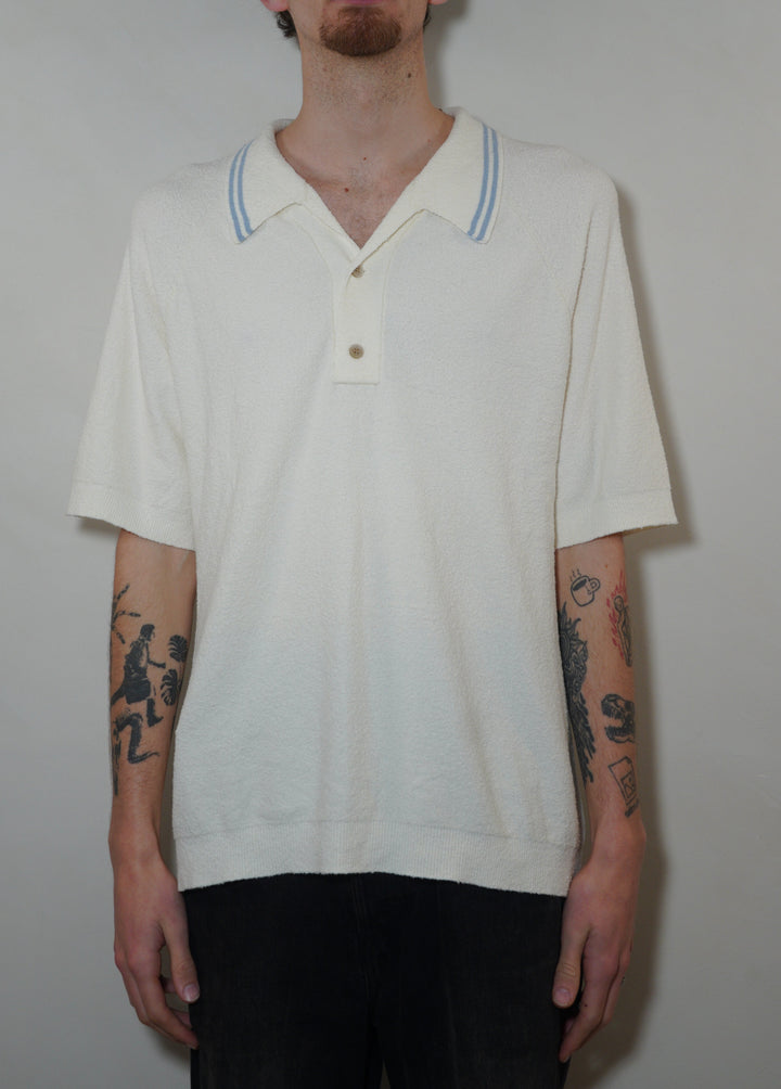 Wax London Albion Boucle Cotton Polo - Cream