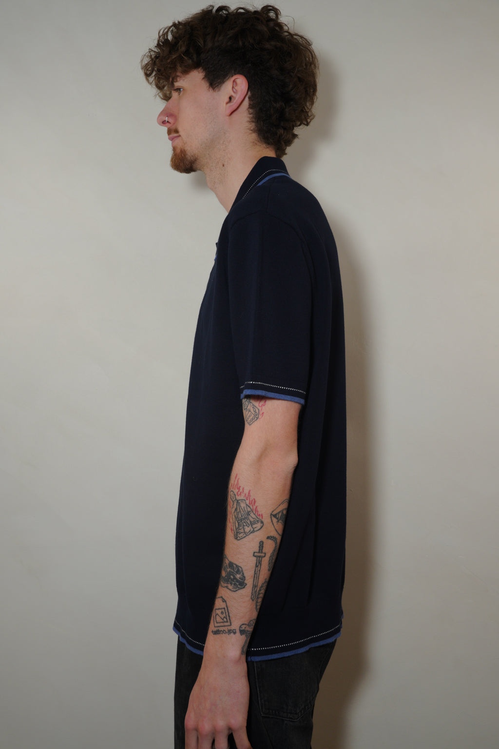 Wax London Turin SS Polo Twisted Tipped Cotton - Navy