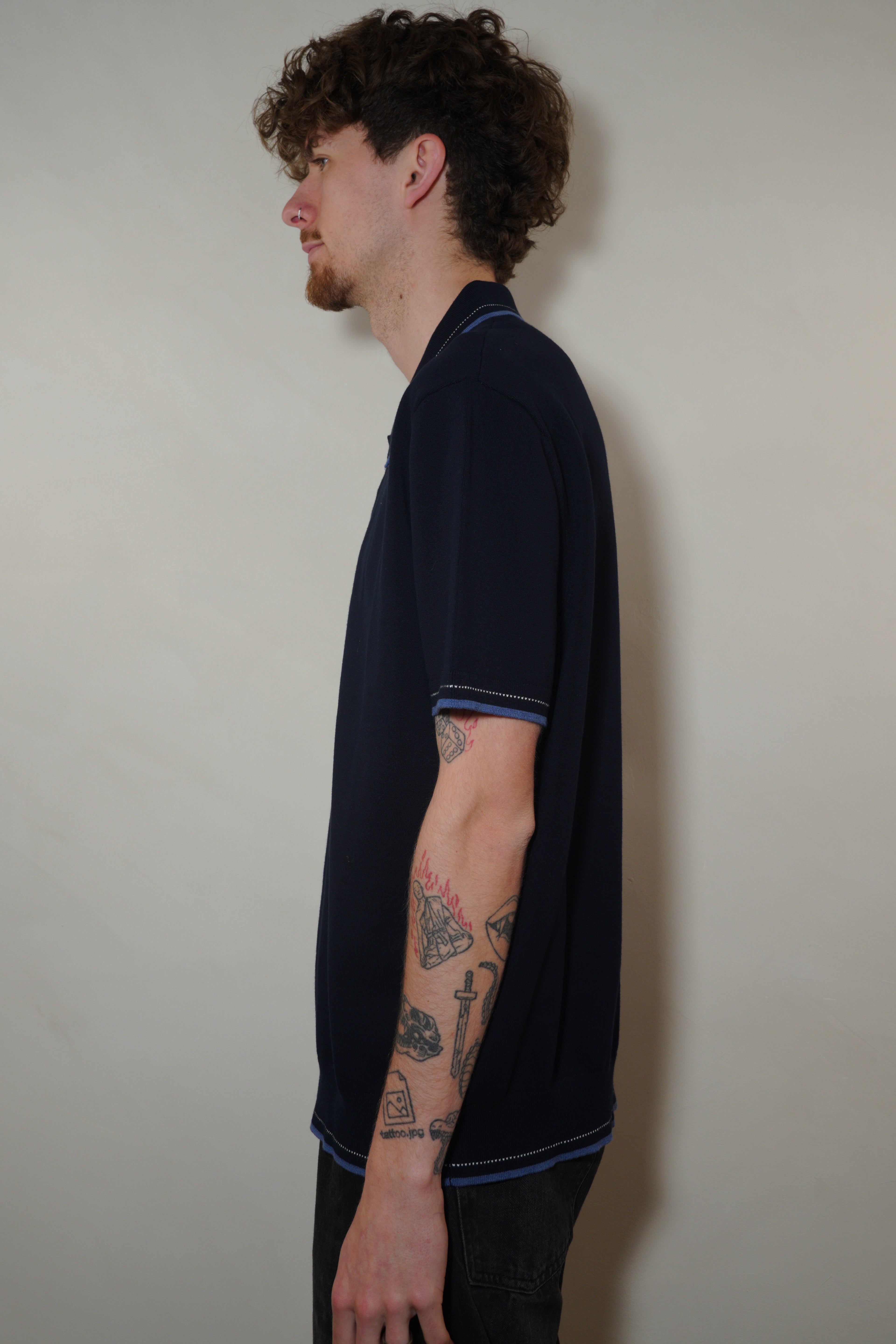Wax London Turin SS Polo Twisted Tipped Cotton - Navy