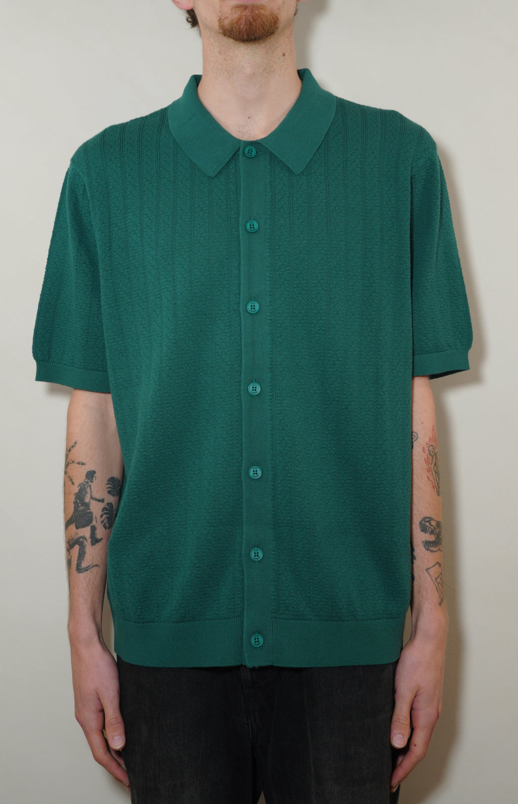 Wax London Tellaro SS Polo Wide Stripe Cotton - Green