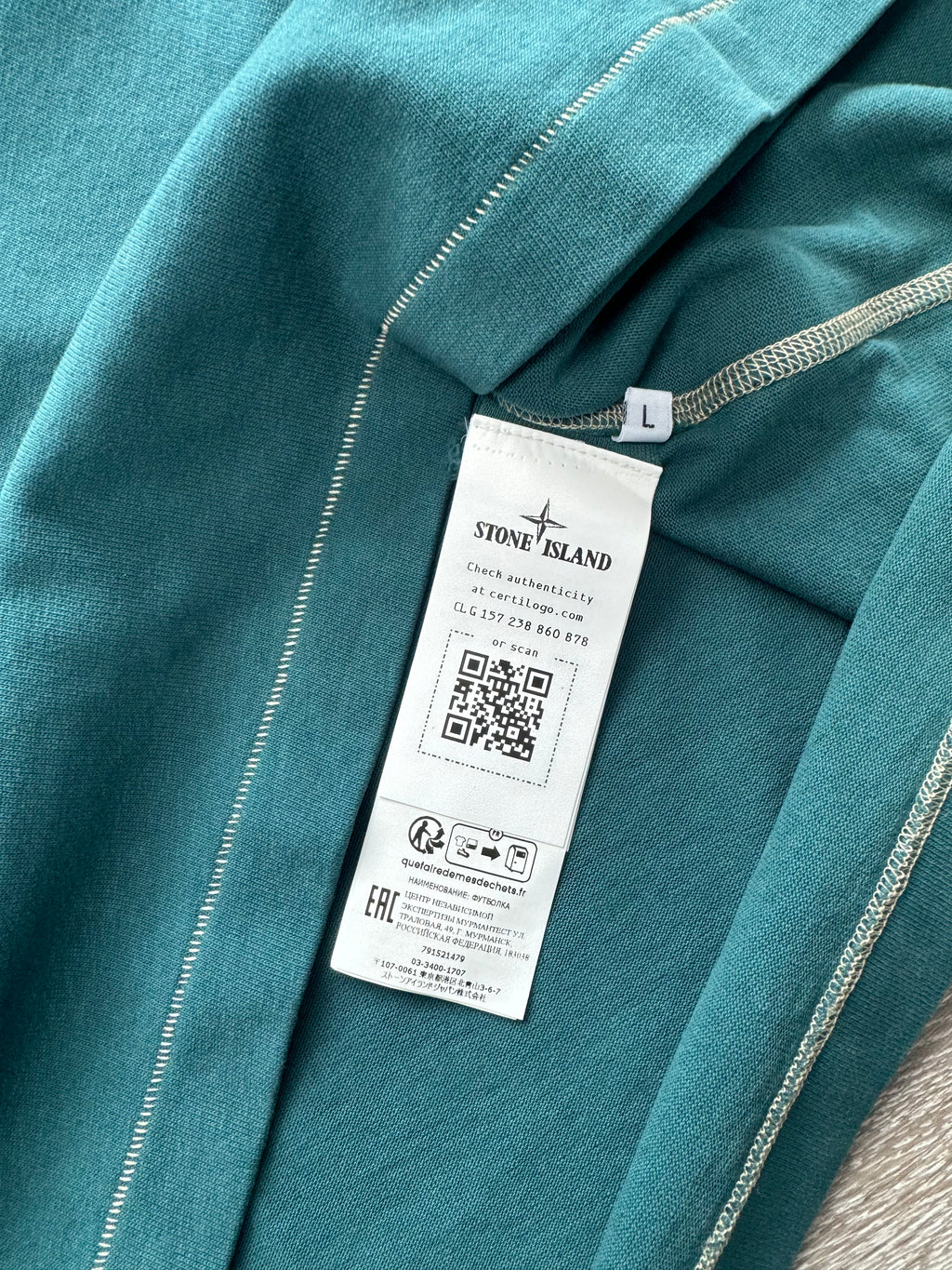 Stone Island Teal Compass Logo T-Shirt - Large