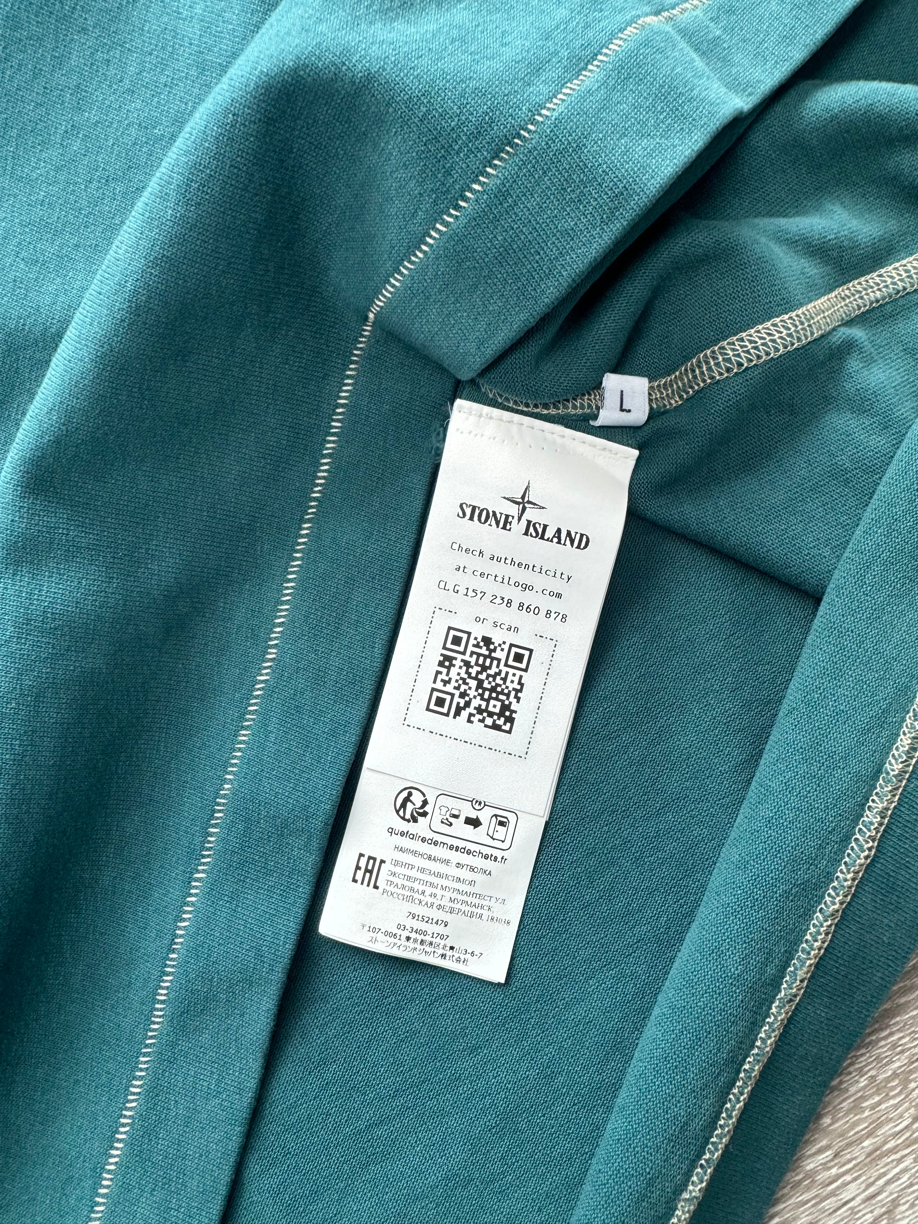 Stone Island Teal Compass Logo T-Shirt - Large