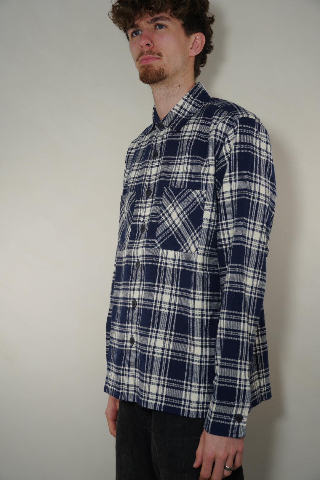 Wax London Mens Overshirt Navy Blue Check