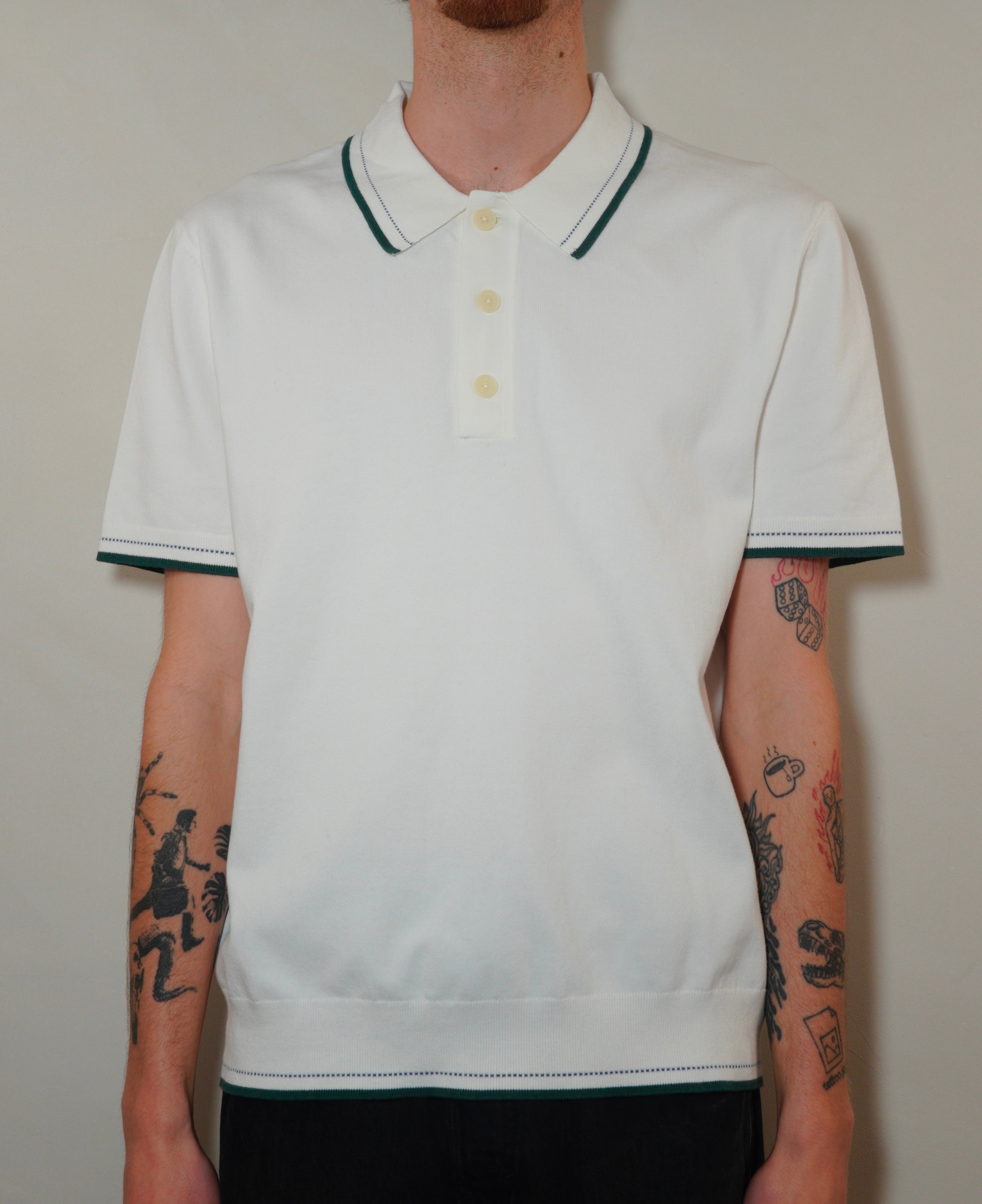 Wax London Turin SS Polo Twisted Tipped Cotton - Ecru/Green