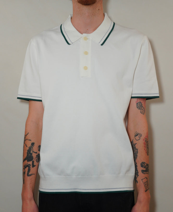 Wax London Turin SS Polo Twisted Tipped Cotton - Ecru/Green