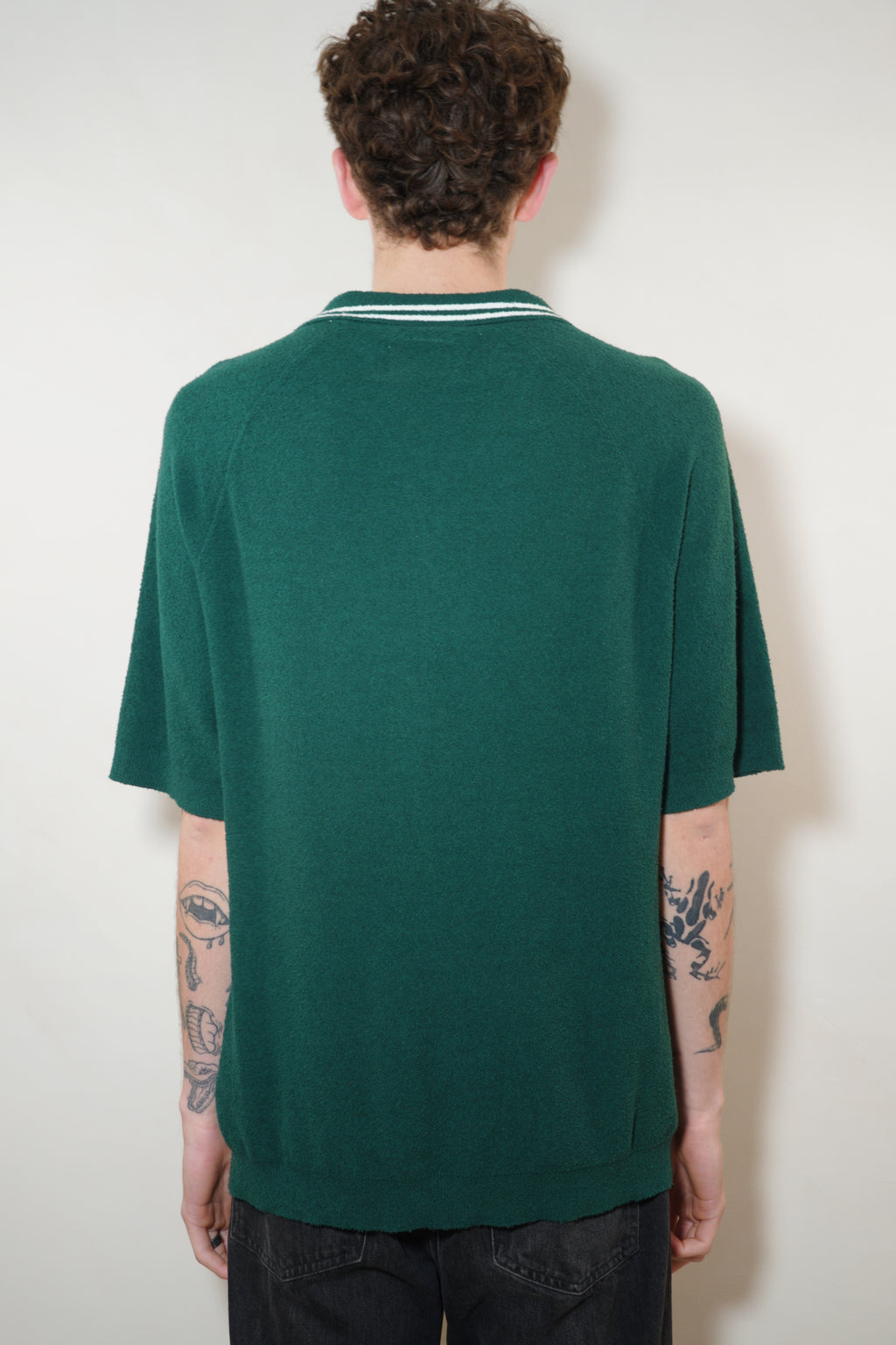 Wax London Albion Boucle Cotton Polo - Forest Green