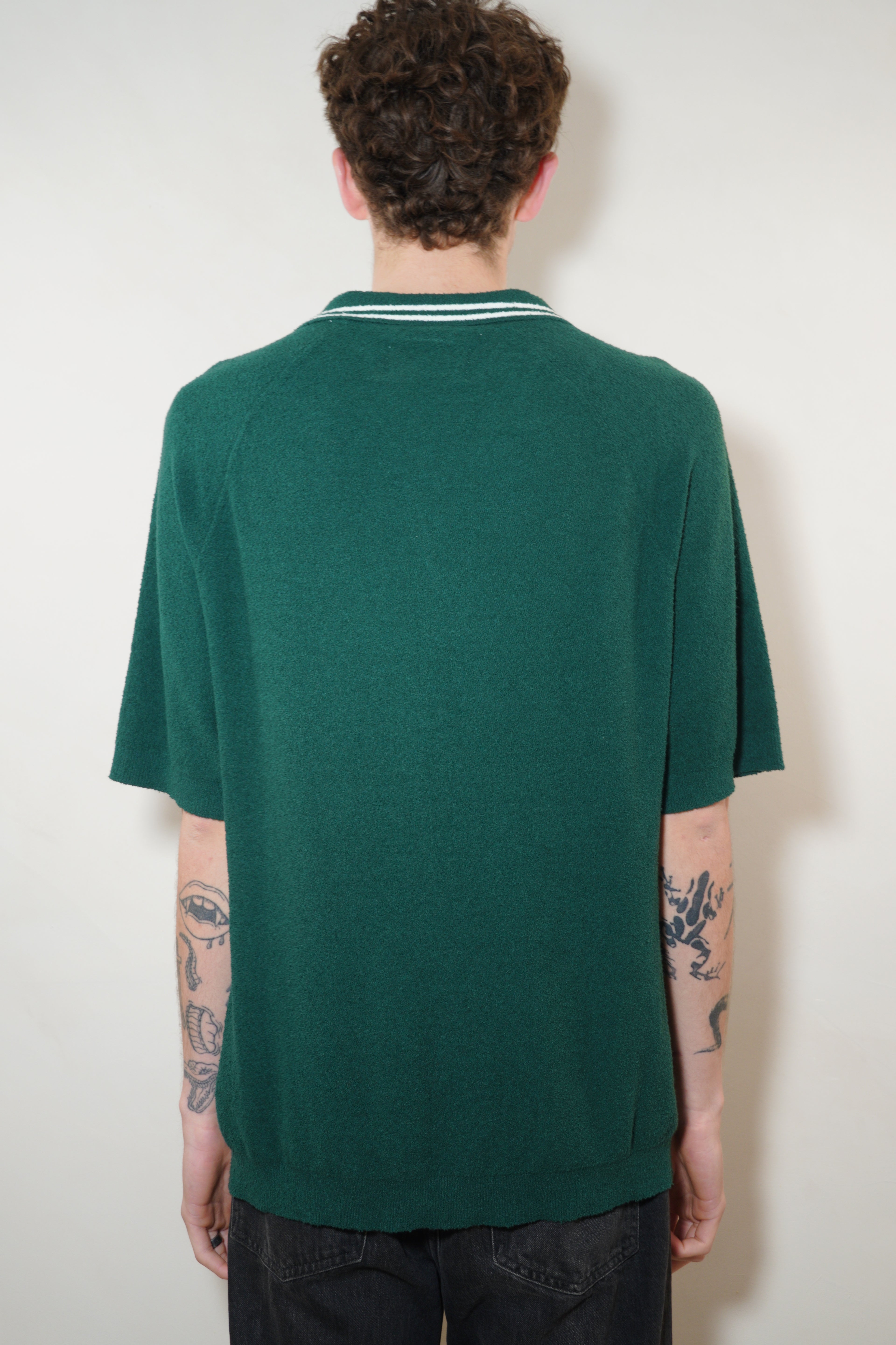 Wax London Albion Boucle Cotton Polo - Forest Green