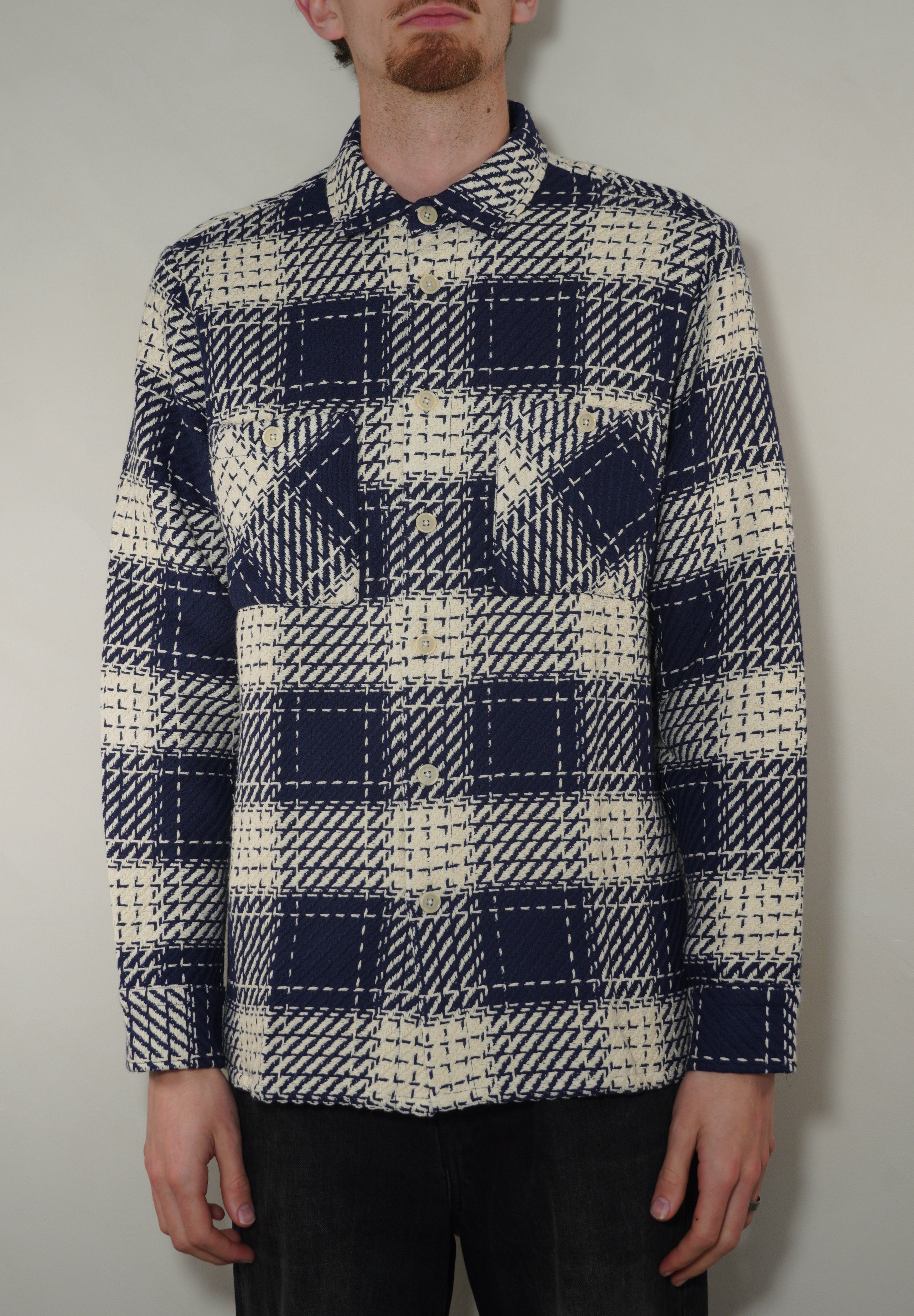 Wax London Whiting Overshirt Beatnik Check - Navy Marine