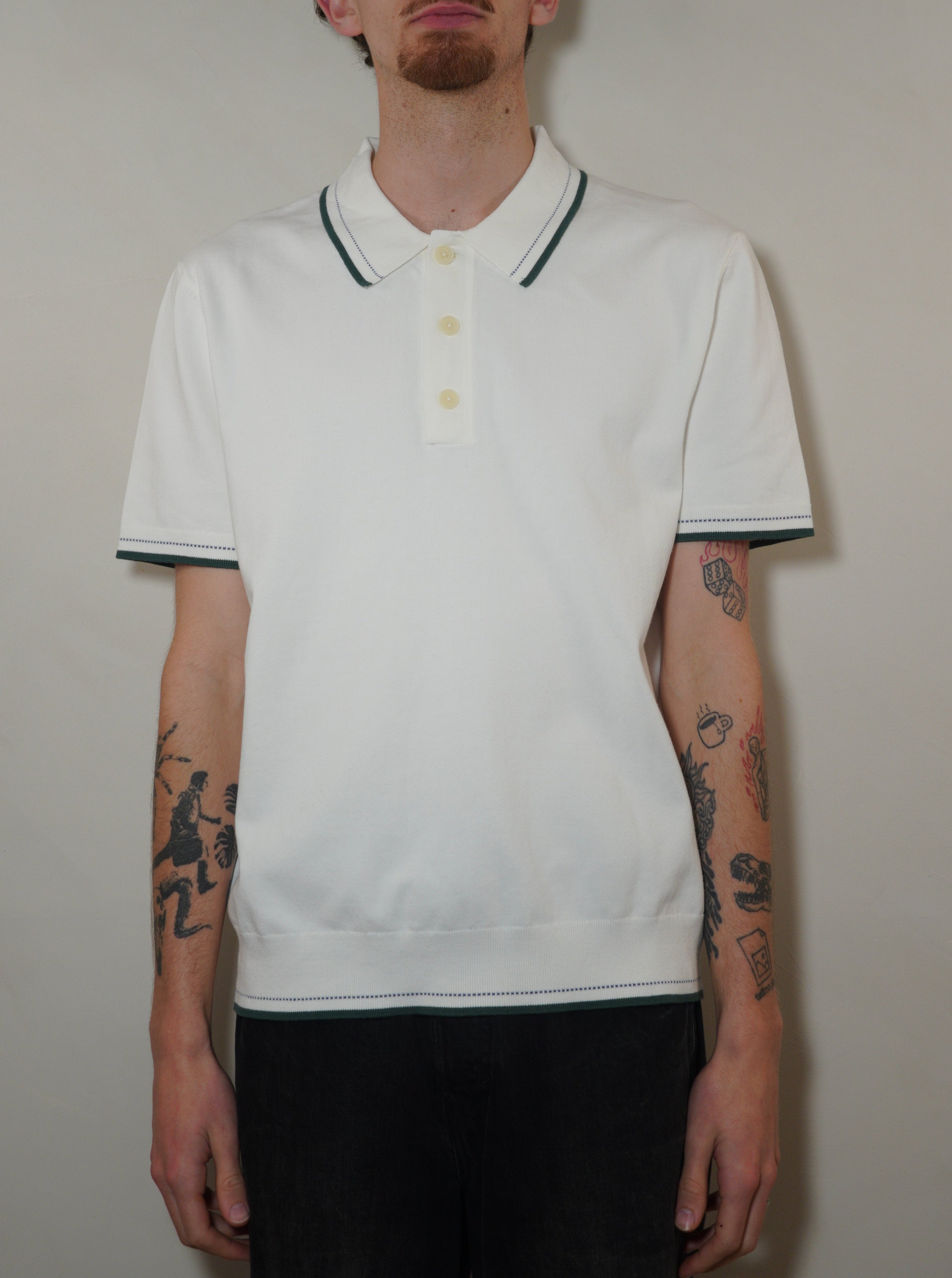 Wax London Turin SS Polo Twisted Tipped Cotton - Ecru/Green