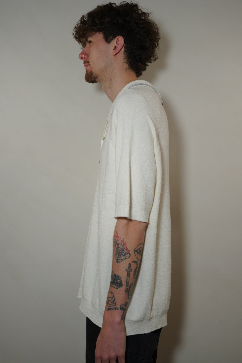 Wax London Albion Boucle Cotton Polo - Cream