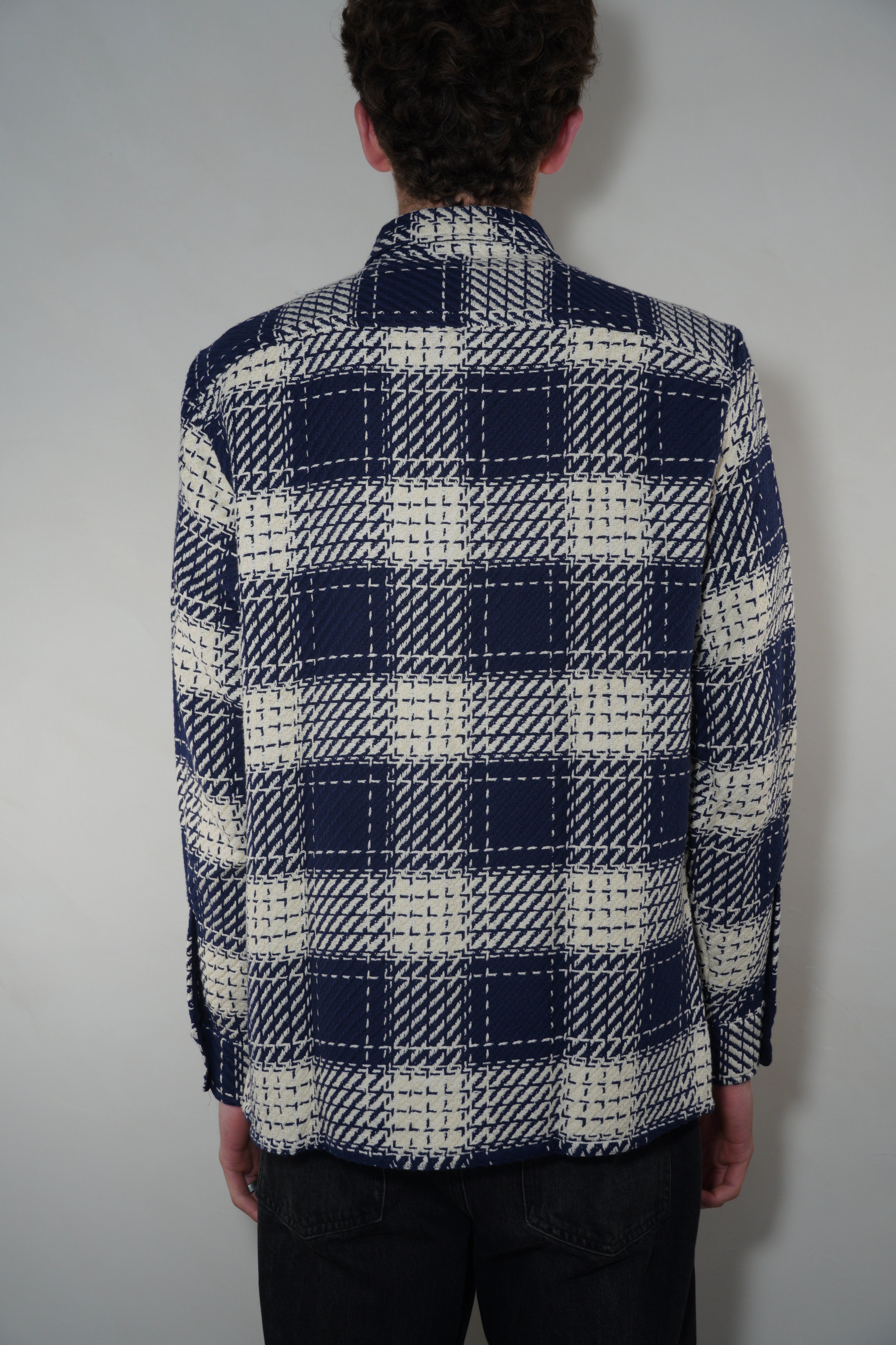 Wax London Whiting Overshirt Beatnik Check - Navy Marine