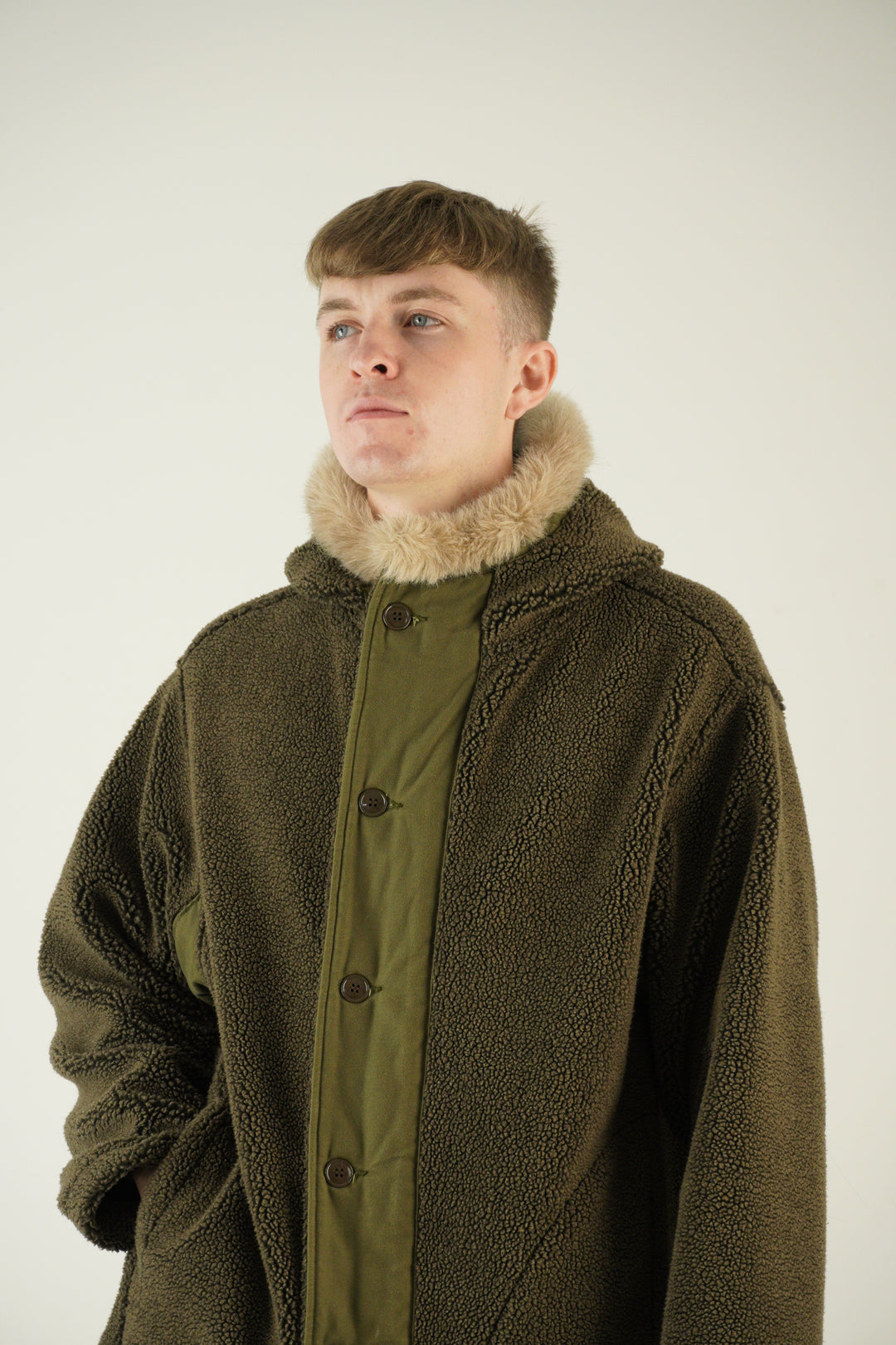 orSlow Boa Fleece Military Parka – Brown / Khaki
