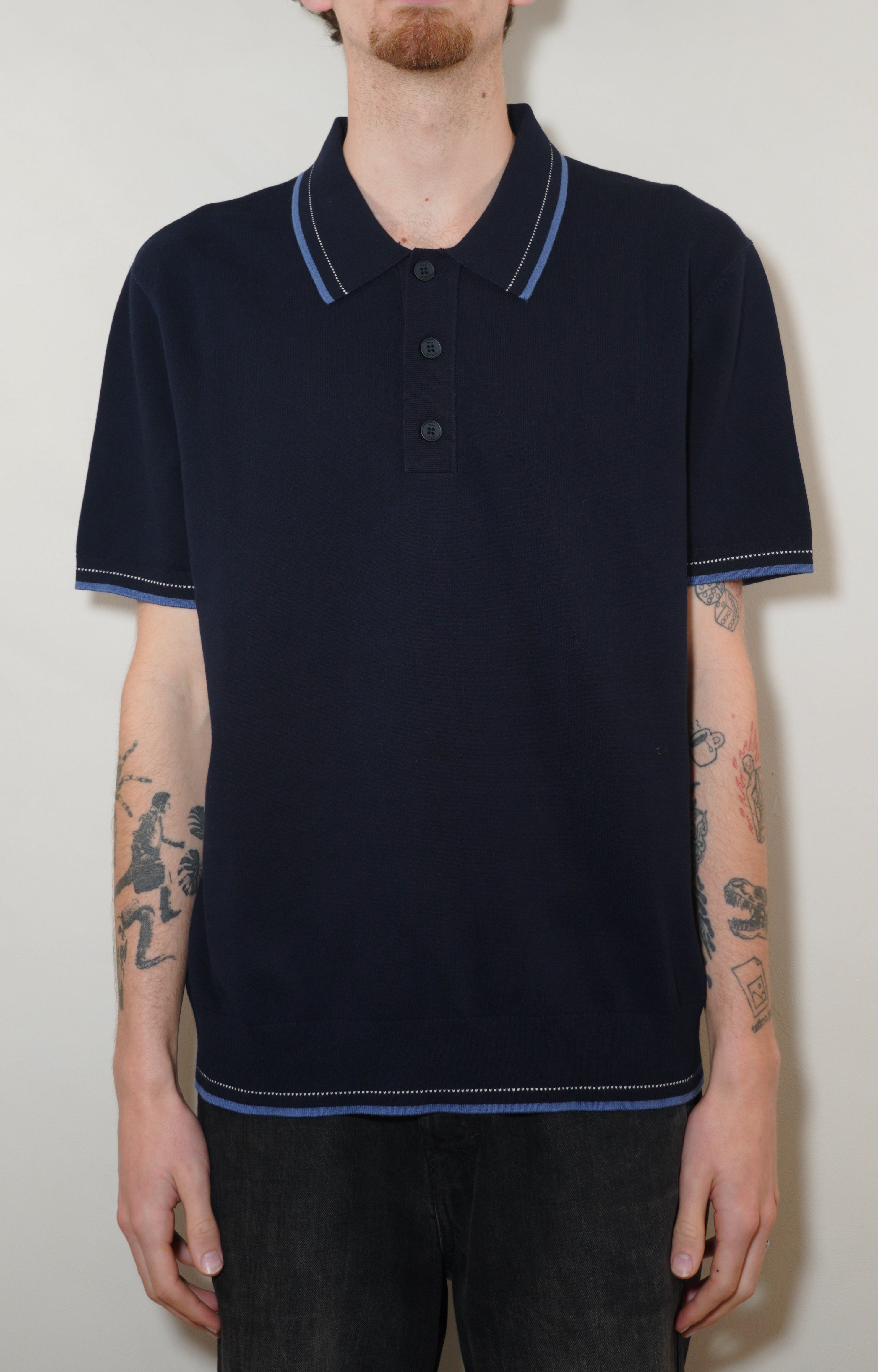 Wax London Turin SS Polo Twisted Tipped Cotton - Navy