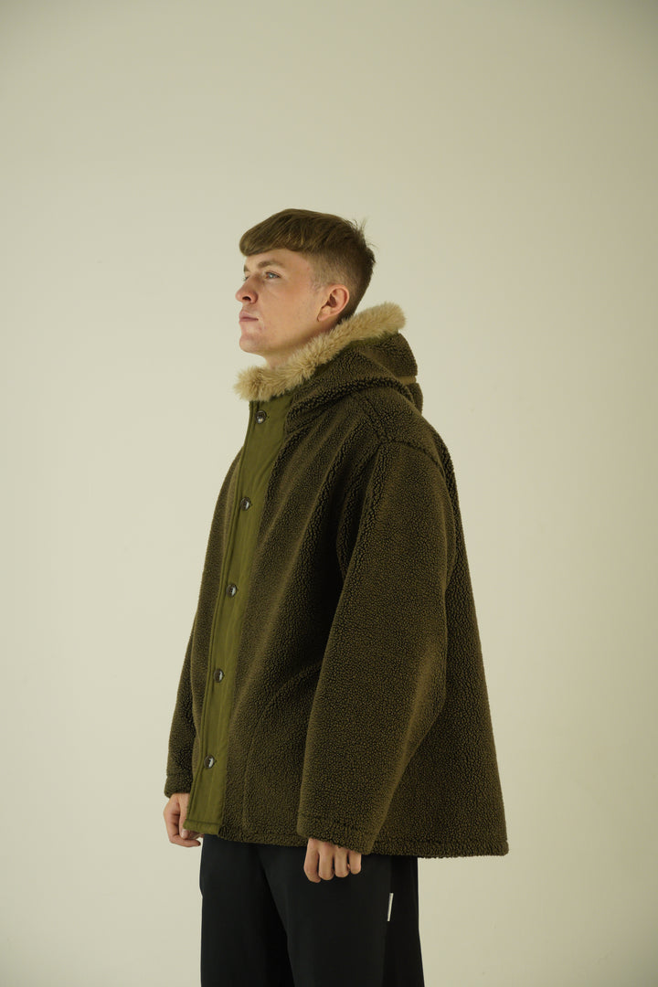orSlow Boa Fleece Military Parka – Brown / Khaki