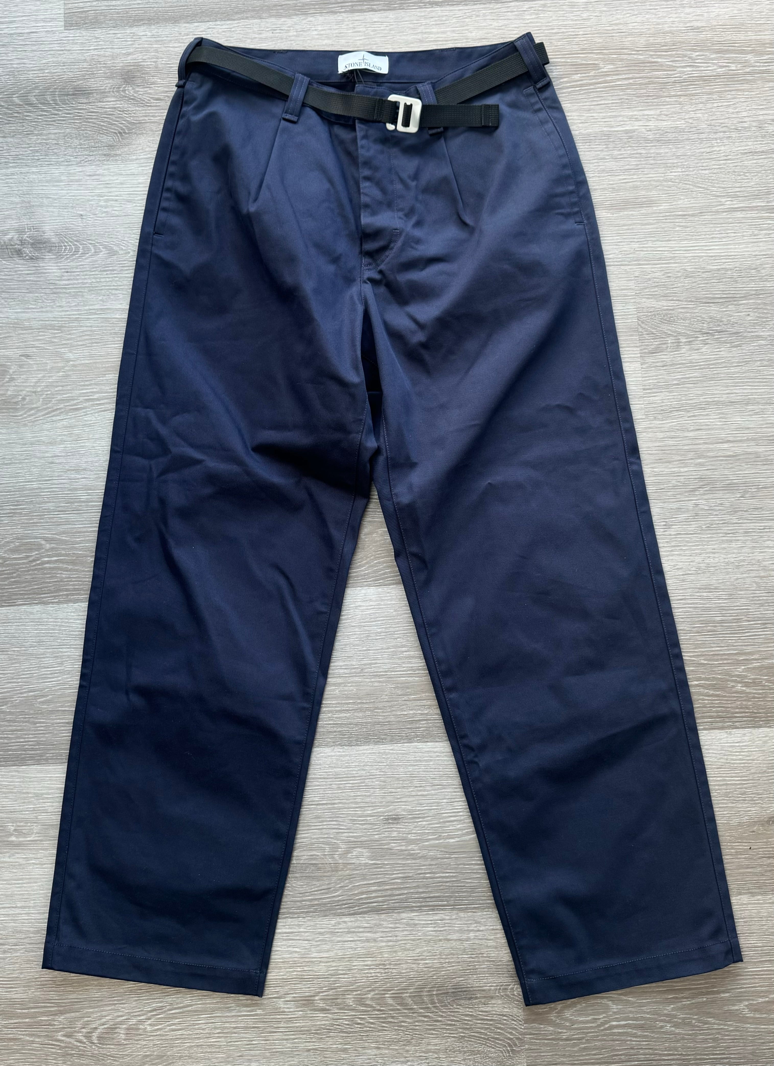 Stone Island Marina Navy Pleated Gabardine Trousers - 34W