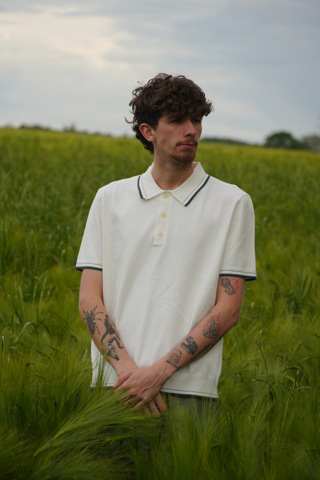 Wax London Turin SS Polo Twisted Tipped Cotton - Ecru/Green