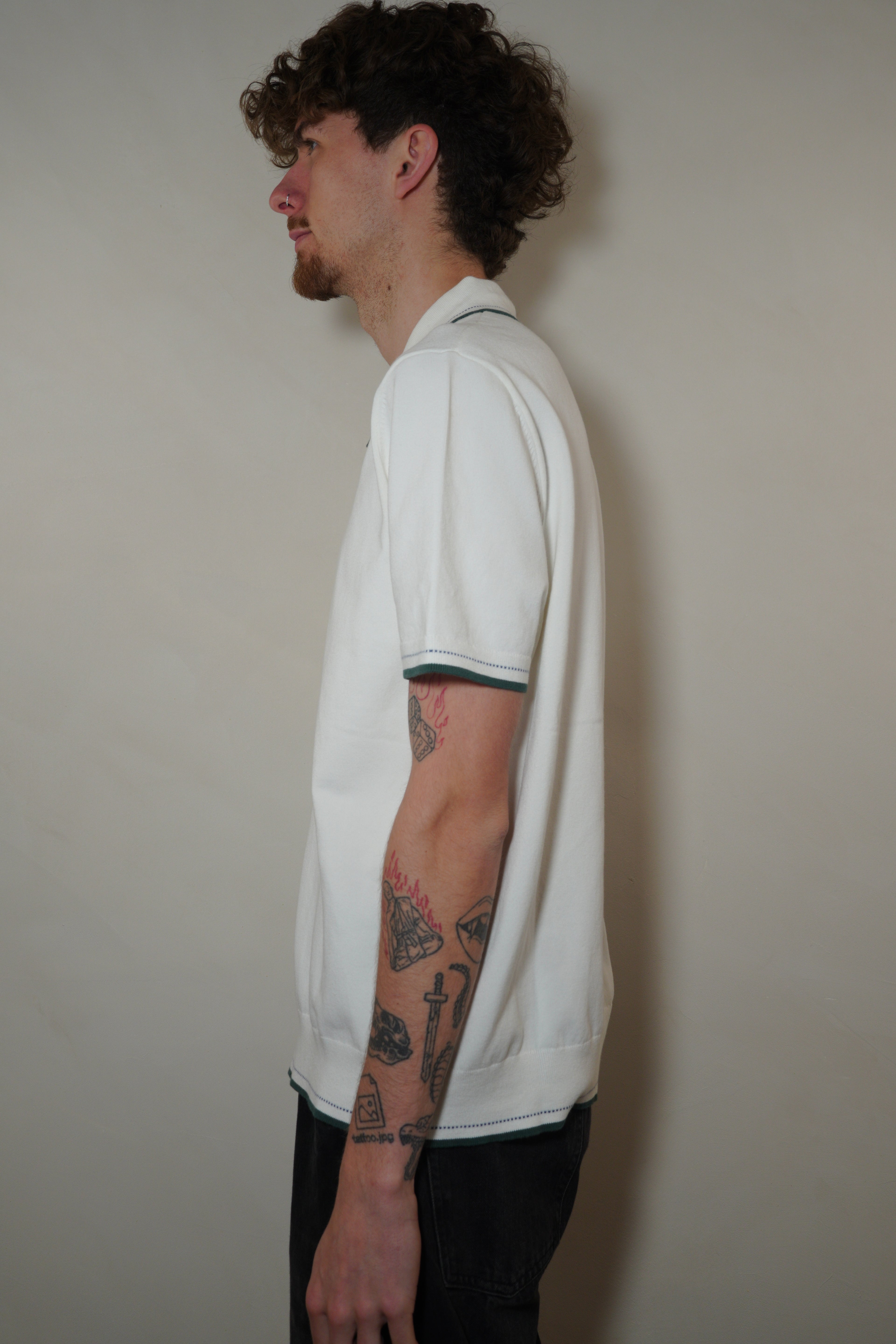Wax London Turin SS Polo Twisted Tipped Cotton - Ecru/Green