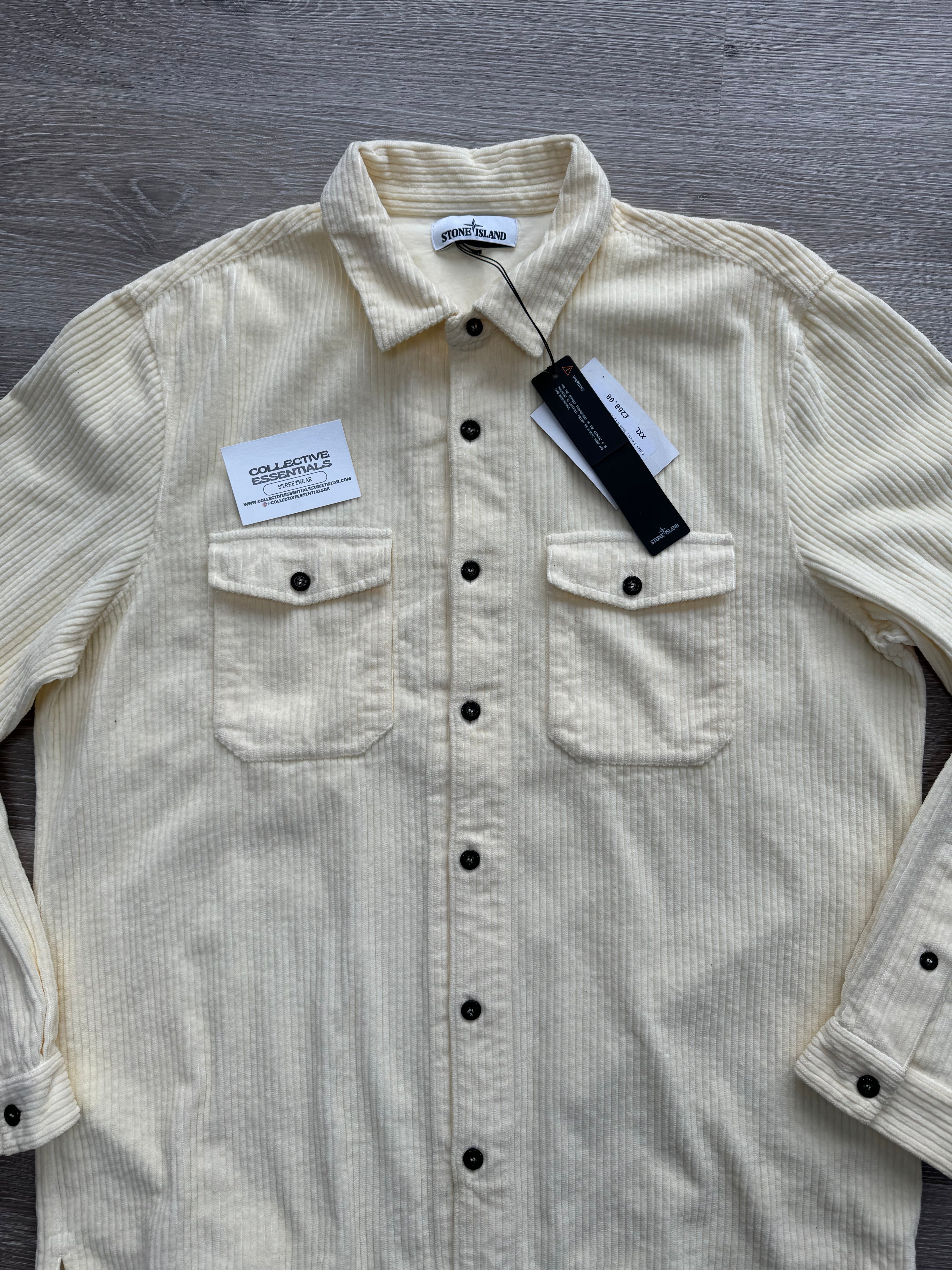 Stone Island Cream Corduroy Buttoned Overshirt - XXL