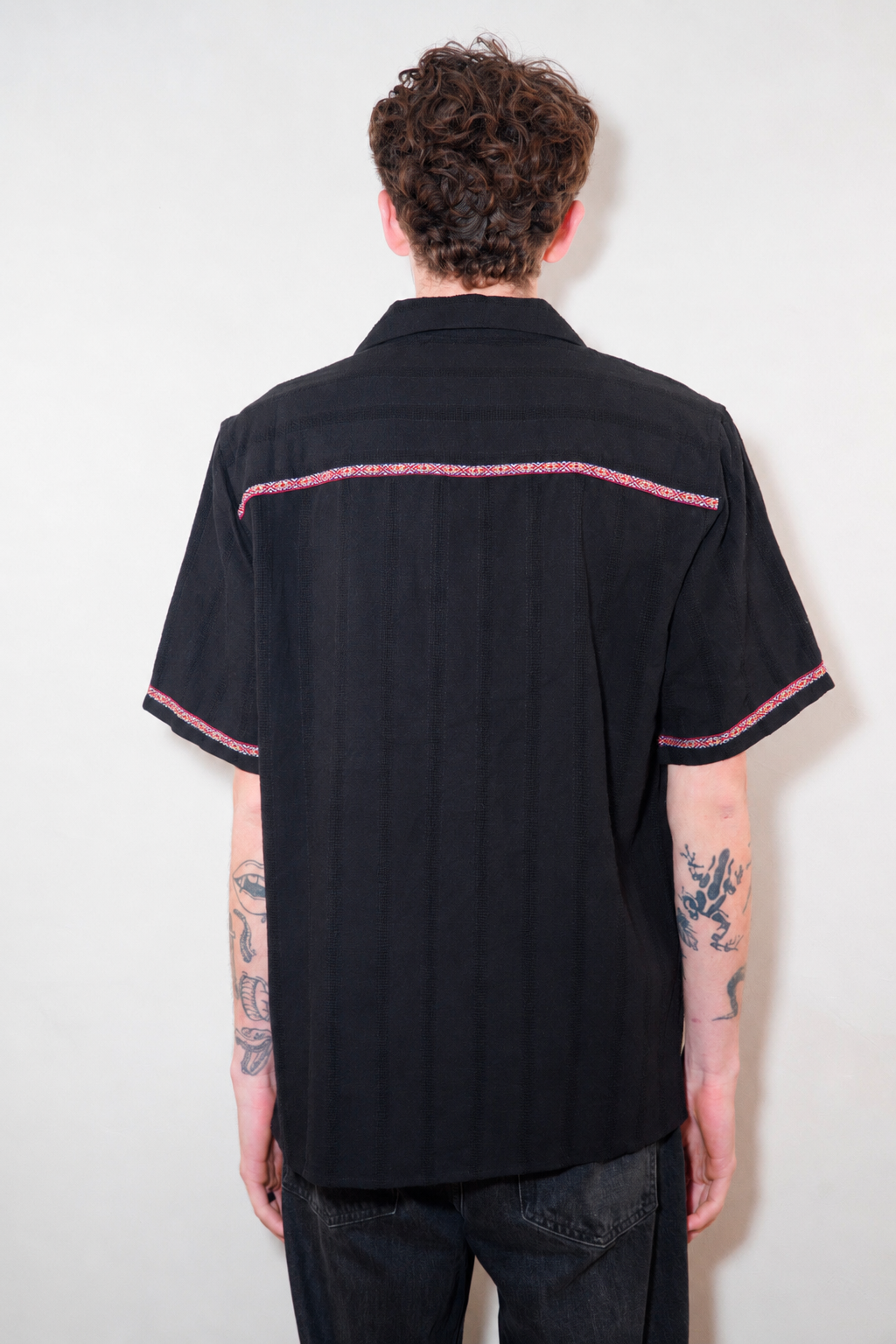 Wax London Mens Embroidered Stripe Short Sleeve Shirt - Black