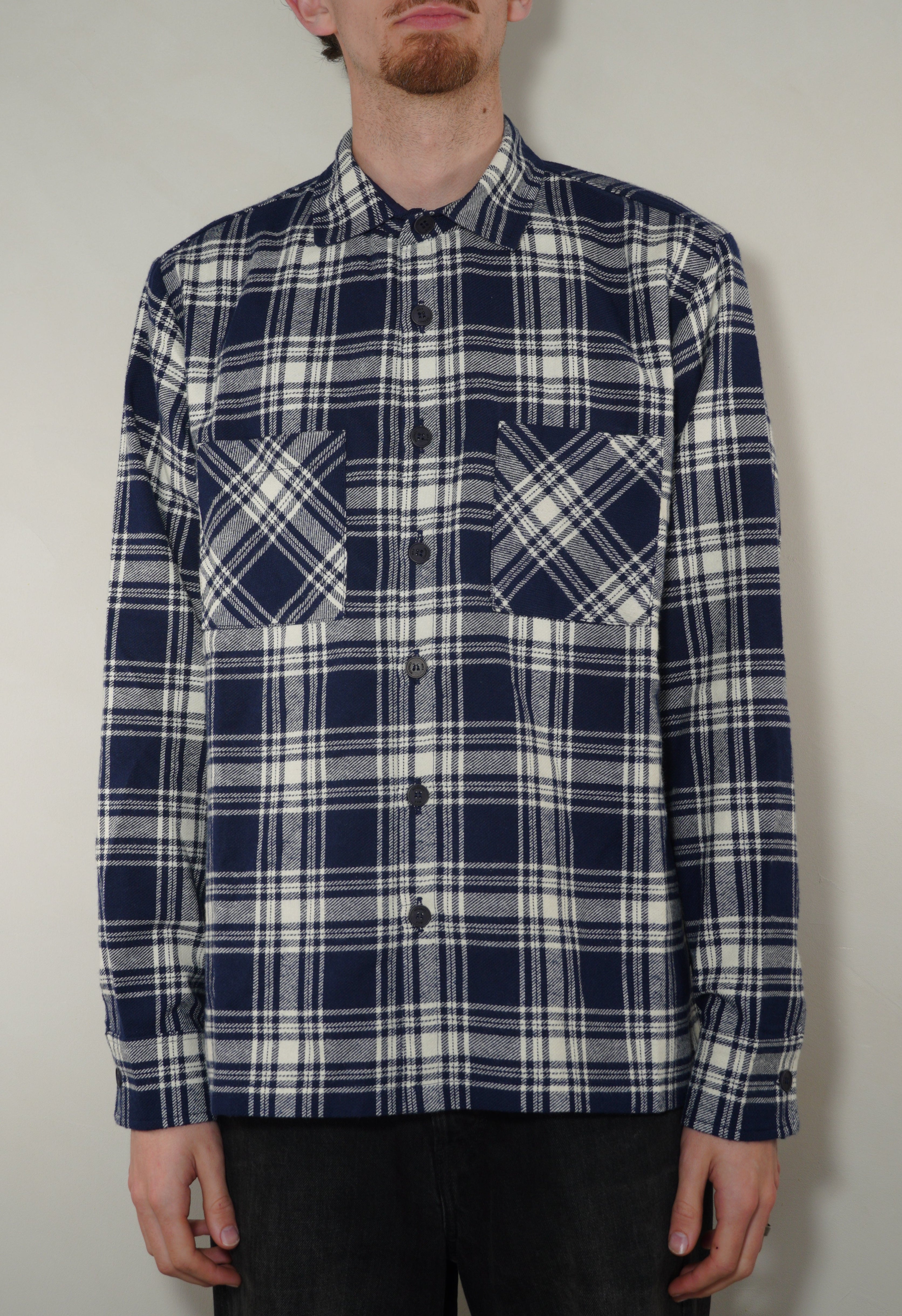 Wax London Mens Overshirt Navy Blue Check