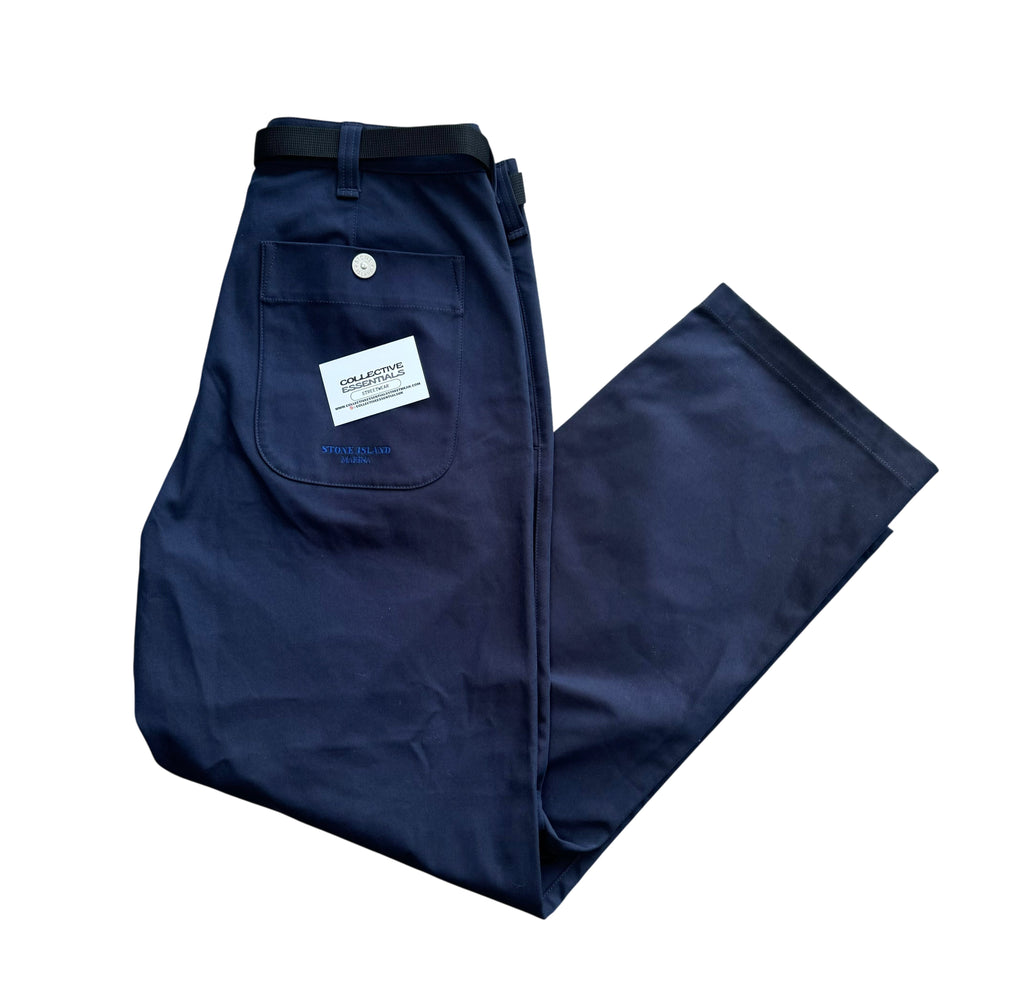 Stone Island Marina Navy Pleated Gabardine Trousers - 34W