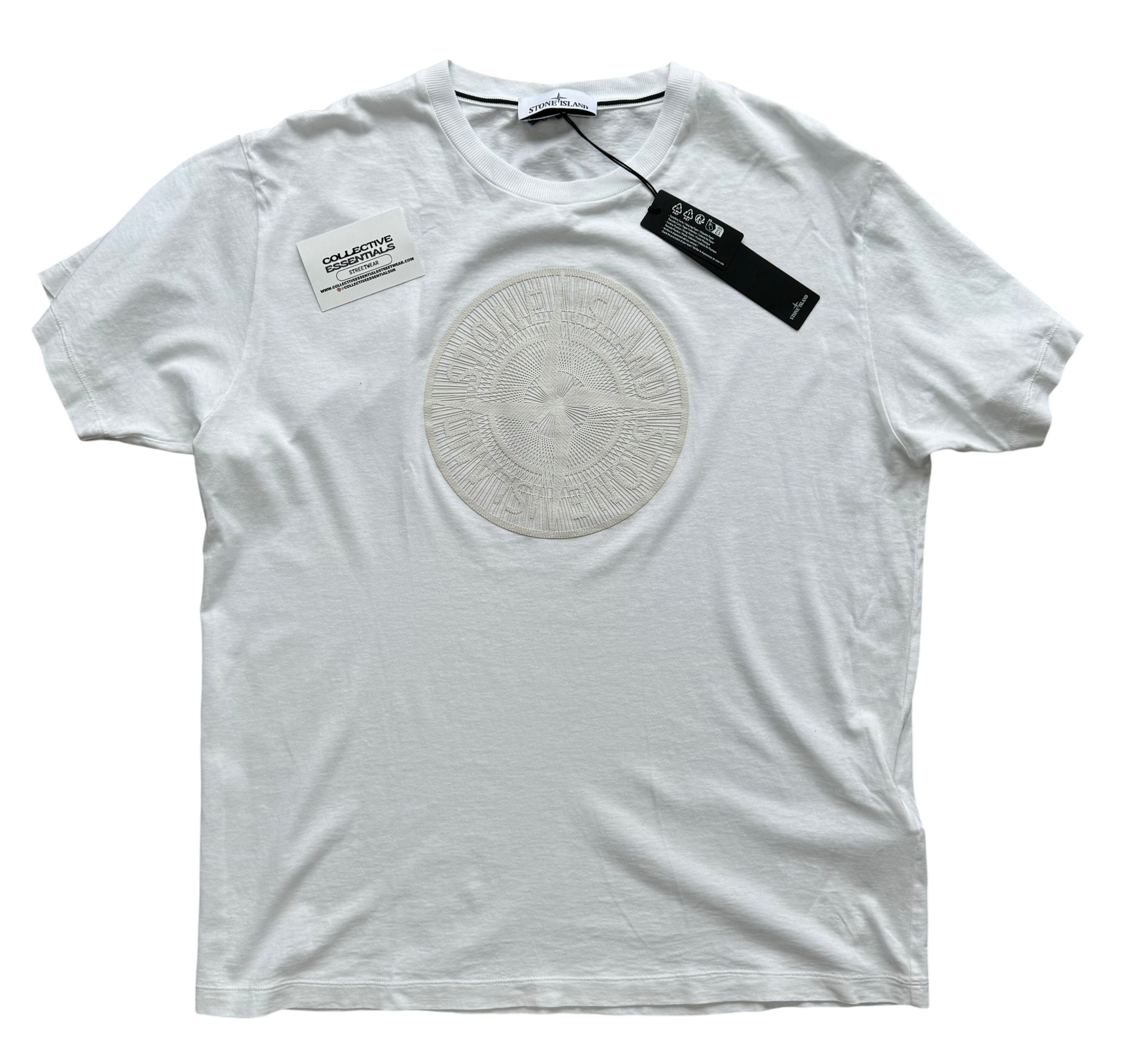 Stone Island White Industrial Two Textured Print T-Shirt - XL