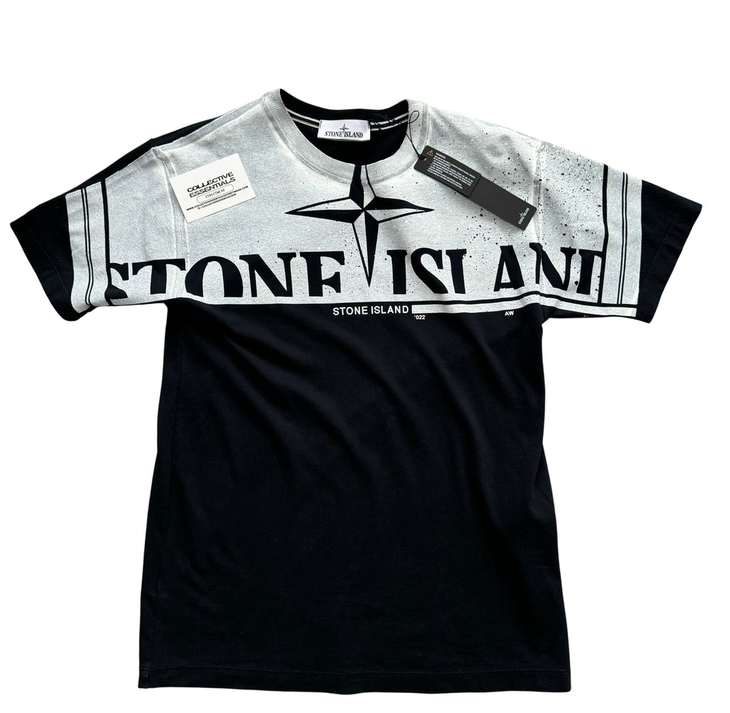Stone Island Black Logo Print T-Shirt - Medium
