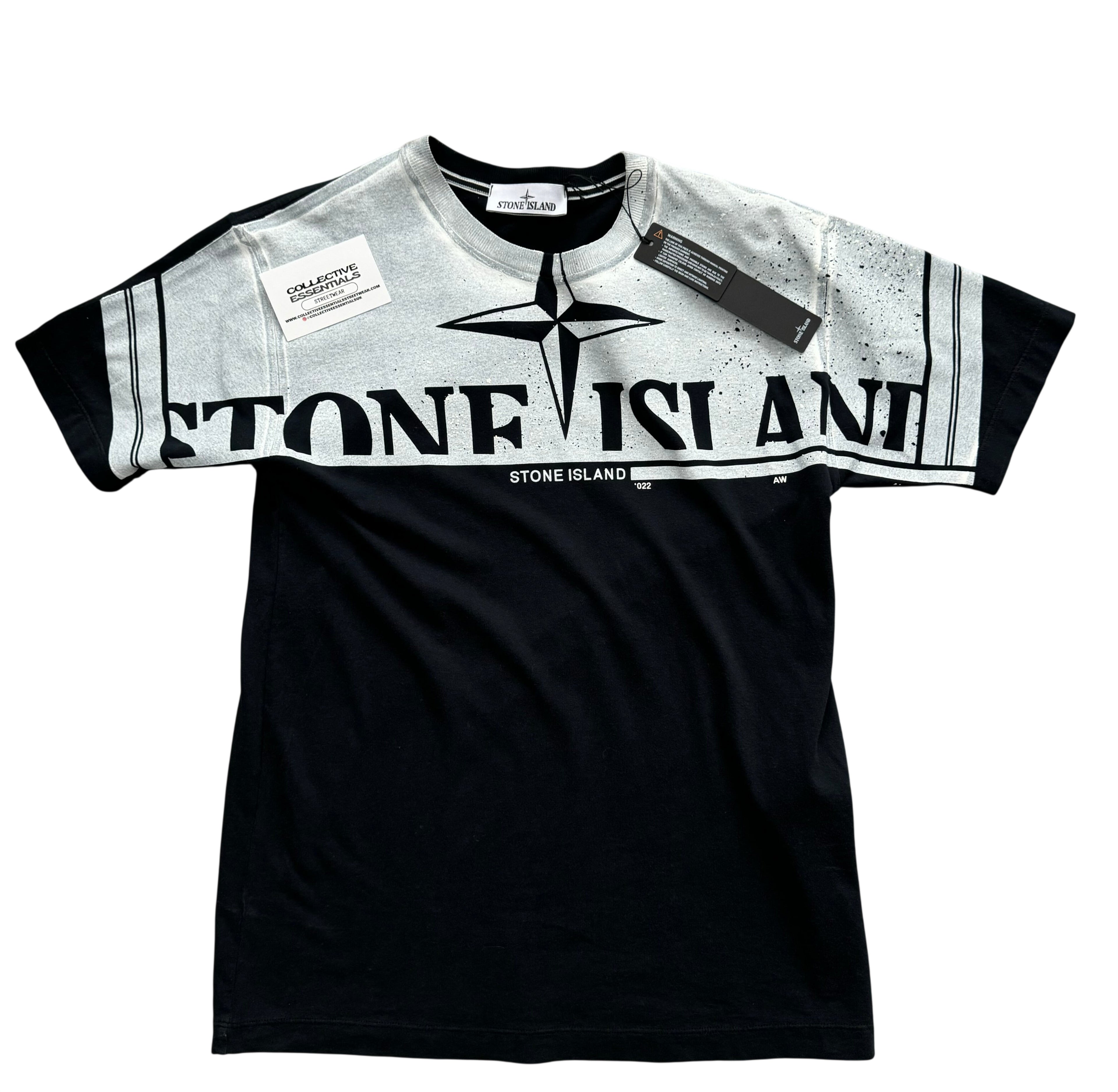 Stone Island Black Logo Print T-Shirt - Medium