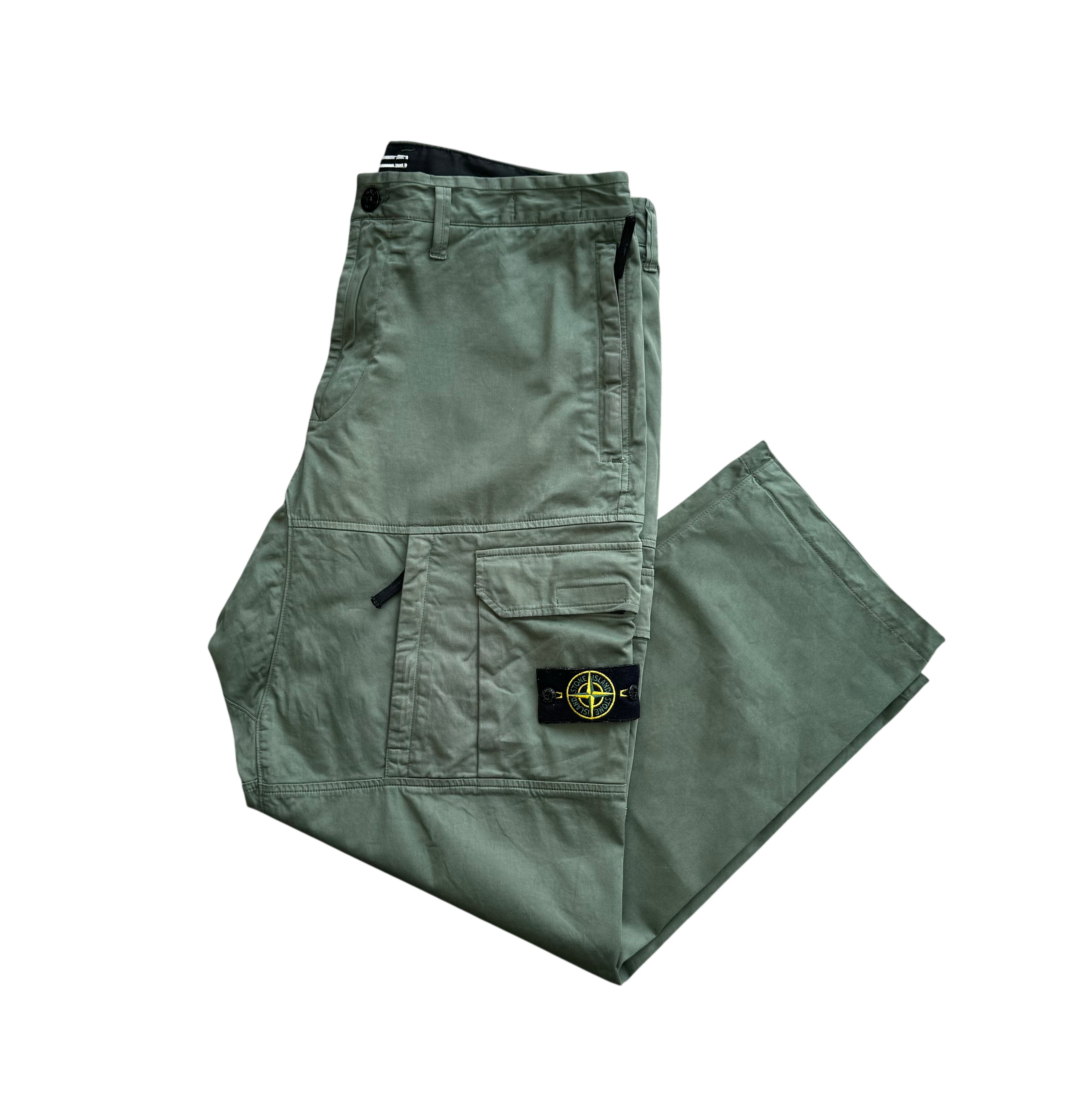 Stone Island Green Lo Baggy Cargo Trousers - 38W